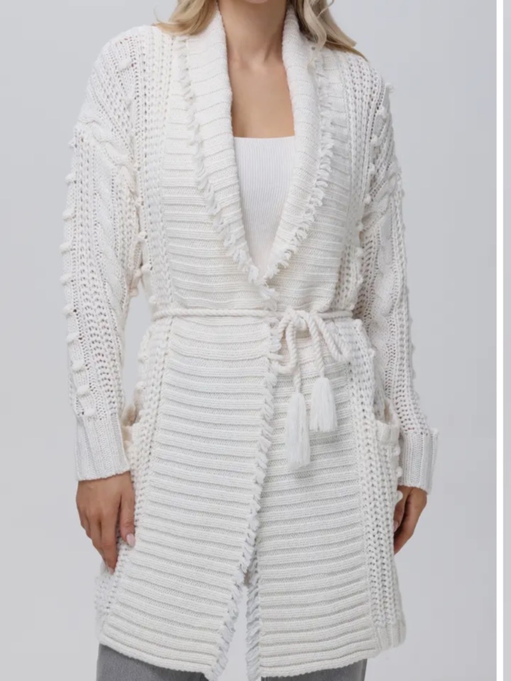 525 America Cream Cable Knit Scoop Neck Sweater